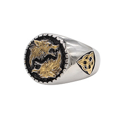 Золотой & Цвет Нержавеющей Стали Узор волка 304 перстни из нержавеющей стали для мужчин, золотые и нержавеющая сталь цвет, размер США 8 (18.1 мм)