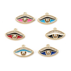 Mixed Color Brass Micro Pave Clear Cubic Zirconia Pendants, with Enamel, Long-Lasting, Eye, Real 18K Gold Plated, Mixed Color, 10.5x16x2mm, Hole: 1.2mm