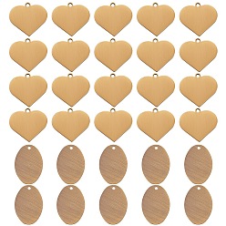 Antique Bronze 30Pcs 2 Style Brass Pendants, Stamping Blank Tag, Long-Lasting Plated, Heart & Oval, Antique Bronze, 18~22x14~20x0.8~1mm, Hole: 1.2~1.6mm