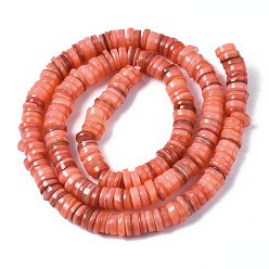 Dark Salmon Natural Freshwater Shell Beads Strands, Dyed, Flat Round/Disc, Heishi Beads, Dark Salmon, 5~6x1~2mm, Hole: 1mm, about 205~215pcs/strand, 15.35 inch(39cm)