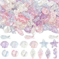 Mixed Color 832Pcs 4 Colors Ocean Theme Transparent Acrylic Beads, Mixed Shapes, Mixed Color, 10~15x5.5~12x4mm, Hole: 1.5mm, about 208pcs/color