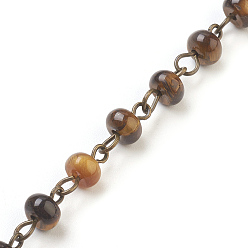 Tigerauge Handgemachte natürliche Tigerauge Perlenketten, ungeschweißte, mit Messingnadel, Antik Bronze, 6~6.5x4 mm, 39.37 Zoll, 1 m / Strang