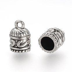 Античное Серебро Концевики для шнура, сплав, тибетский стиль, Торцевые крышки, без кадмия и без свинца, колонка, античное серебро, 12.5x8 мм, отверстия: 2 мм, Внутренний диаметр: 6 мм, о 685 шт / 1000 г