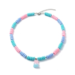 Bleu Ciel Argile polymère colliers de perles, avec pendentifs ours en résine, bleu ciel, 16.34 pouces (415 mm)