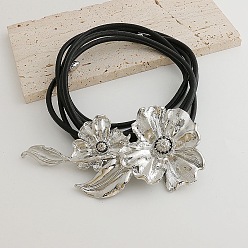 Платина Ремни-цепочки с цветочным узором из черного искусственного кожзаменителя с завязками-шнурками для женщин, платина, 2000 мм