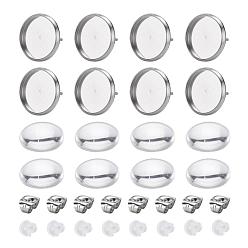 Прозрачный Diy 50 пары плоских круглых сережек, наборы для изготовления, в том числе кабошоны из прозрачного стекла, 304 серьги-гвоздики из нержавеющей стали и ушные гайки, пластиковые гайки для ушей, прозрачные, лоток : 12 мм, штифты : 1 мм