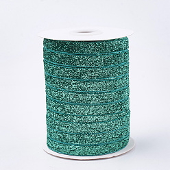 Light Sea Green Glitter Sparkle Ribbon, Polyester & Nylon Ribbon, Light Sea Green, 3/8 inch(9.5~10mm), about 50yards/roll(45.72m/roll)