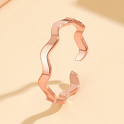 Розовое Золото 201 открытые манжеты из нержавеющей стали для женщин, волна, розовое золото , внутренний диаметр: 17 мм