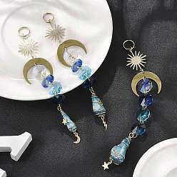 Золотой Подвеска из обернутой проволокой пули с гальваническим покрытием из натурального кварца и стекла, с подвесками из нержавеющей стали в виде луны, звезд, молний и латунными бусинами, золотые, 155~165 мм, 3 шт / комплект