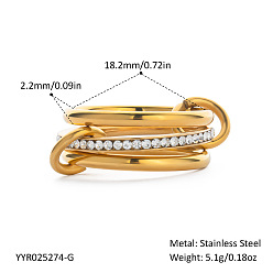 Real 18K Gold Plated 304 Stainless Steel Finger Rings for Women, Stackable Rings, Real 18K Gold Plated, Inner Diameter: 18.2mm
