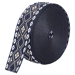 Bleu 10 mètres de ruban jacquard vintage en polyester à motif losanges, ruban tissé brodé, pour accessoires de vêtement, bleu, 1-1/4 pouces (32~32.5 mm)