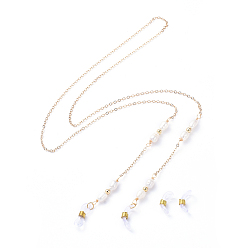 Белый Латунные кабельные цепи для очков, цепи фиксаторов очков, с бусинами из пресноводного жемчуга и держателями для очков, белые, 755x4 мм