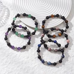 Смешанные камни Браслеты из натуральных смешанных драгоценных камней и лавы для женщин, С немагнитным синтетическим гематитом, бусина : 8~8.5 mm, внутренний диаметр: 2-1/4~2-3/8 дюйм (5.55~5.95 см)