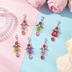 (52) Непрозрачная лаванда АБС-пластик имитация жемчуга и прозрачные акриловые подвески украшения, крылья и сердце, со сплавочной фурнитурой, разноцветные, 57 мм, Кулон : 43.5x22x7 мм