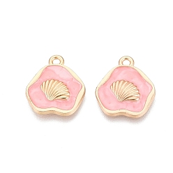 Pink Подвески из эмали и сплава, подвески в форме ракушек, золотые, розовые, 19~20x15~17x2~3 мм, отверстие : 1.5~1.8 мм
