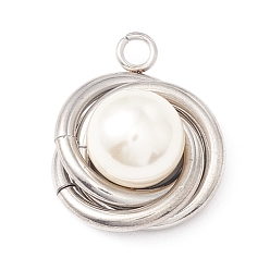 Stainless Steel Color 304 Stainless Steel Pendants, with Plastic Imitation Pearl, Tricyclic, Stainless Steel Color, 20x16x10mm, Hole: 2mm