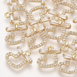 Real 18K Gold Plated Brass Cubic Zirconia Charms, Christmas Sock, Clear, Real 18K Gold Plated, 11x10x3mm, Hole: 1mm