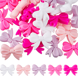 (52) Непрозрачная лаванда 25 шт 5 цвета силиконовые бусины, бантом, разноцветные, 21x28x9 мм, отверстие : 2 мм, 5 шт / цвет