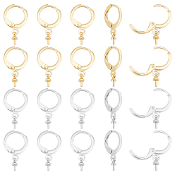 Платиновый & Золотой 12 пары 2 цвета латунные серьги-кольца Huggie Hoop фурнитура, с поручнями для чашек, за половину пробурено бисера, платиной и золотом, 20 мм, штифты : 0.9 мм, 6 пары / цвет