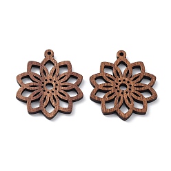 Цветок Подвески из орехового дерева, вырезанные лазером, полые прелести, неокрашенными, цветок, 34x29x2.5 мм, отверстие : 1.6 мм