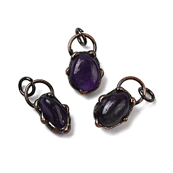 Аметист Подвески из натурального аметиста , подвески-самородки с латунной фурнитурой, без кадмия и без свинца, Красная медь, 28.5~29x14~17x10~12.5 мм, отверстие : 6 мм