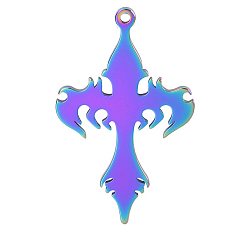 Rainbow Color Шкентели нержавеющей стали, крест прелести, Радуга цветов, 35x21 мм, отверстие : 1.2 мм