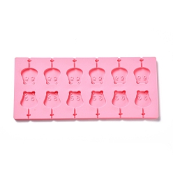 Pink DIY Lollipop Making Food Grade Silicone Molds, Candy Molds, Hippo's Head, 12 Cavities, Pink, 115x264x8mm, Inner Diameter: 32x32mm, Fit for 3mm Stick