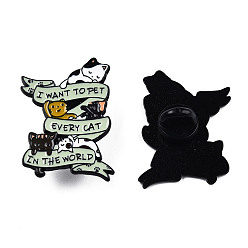 Aquamarine Word I Want to Pet Every Cat In The Word Enamel Pin, Electrophoresis Black Plated Alloy Cats Badge for Backpack Clothes, Nickel Free & Lead Free, Aquamarine, 34x23mm, Pin: 1.2mm