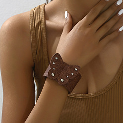 Coconut Brown Leather Butterfly Link Bracelet with Wide Crods, Coconut Brown, 8-5/8 inch(22cm)