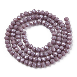 Rosy Brown Electroplate Glass Beads Strands, Pearl Luster Plated, Faceted, Rondelle, Rosy Brown, 3.5x3mm, Hole: 0.4mm, about 123~127pcs/strand, 13.7~14.1 inch(35~36cm)