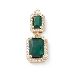 Настоящее золото 18K Реечное покрытие латунь микро паве прозрачный кубический цирконий большие подвески, со стеклянными стразами, прямоугольник амулеты, долговечный, без кадмия и без свинца, реальный 18 k позолоченный, 25x10x5.5 мм, отверстие : 1.4 мм