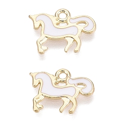 Белый Подвески из эмали и сплава, лошади прелести, золотой свет, белые, 10.5x14.5x1 мм, отверстие : 1.4 мм