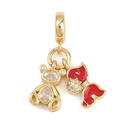 Красный Латунные подвески с прозрачными кубическими циркониями в виде животных, выполненные в европейском стиле., Милые кулоны с большими отверстиями в виде медведя и собаки, украшенные эмалью., реальный 18 k позолоченный, долговечный, стойки покрытие, без свинца и без кадмия, красные, 26 мм, отверстие : 5 мм