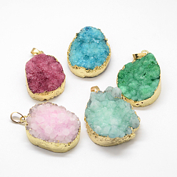 (52) Непрозрачная лаванда Гальванические натуральный & окрашенная druzy агата подвески, с латунной фурнитурой золотого цвета, разноцветные, 39~75x25~50x10~20 мм, отверстие : 8x5 мм