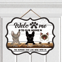 Белый Дым Деревянный приветственный висящий знак, украшения на двери и стене, для украшения дома, с джутовым шнуром, прямоугольник с рисунком домашнего любимца, серый, 300x300x5 мм