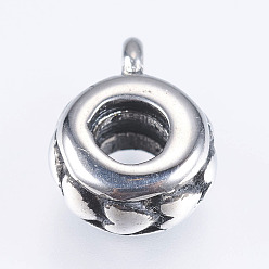 Antique Silver 304 Stainless Steel Tube Bails, Loop Bails, Bail Beads, Donut with Heart, Antique Silver, 12x9x5mm, Hole: 2mm, Inner Diameter: 4mm