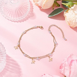 Светло-Синий 304 ножные браслеты звено цепи нержавеющие, с натуральным белым нефритом для женщин, голубой, 9-1/8 дюйм (230 мм)