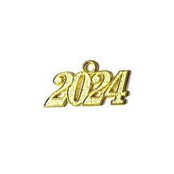 Oro Charms de aleación, número 2024, dorado, 33x19 mm, agujero: 3 mm