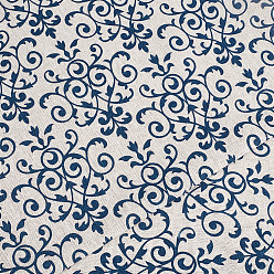Prussian Blue Printed Cotton Fabric, Flower Pattern, Prussian Blue, 150x0.05cm, about 1m/pc
