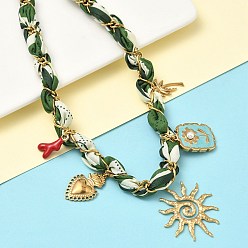 Золотой Подвески в виде цветка солнца и сердца 304 из нержавеющей стали, с тканевым шарфом, без кадмия и без свинца и без никеля, золотые, 14.76 дюйм (37.5 см)