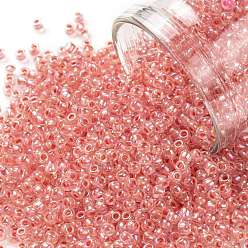 (779) Inside Color AB Crystal/Salmon Lined Toho runde Rocailles, japanische Rocailles, (779) Innenfarbe ab Kristall / Lachs ausgekleidet, 11/0, 2.2 mm, Bohrung: 0.8 mm, über 1110pcs / Flasche, 10 g / Flasche