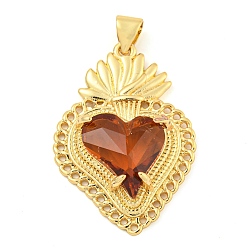 Шоколадный Стойки обшивки латунные подвески, со стеклом, долговечный, без кадмия и без свинца, клубника прелести, цвет шоколада, 30x21x6.5 мм, отверстие : 4x3.5 мм