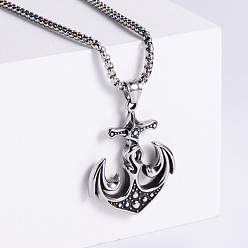 Нержавеющая Сталь Цвет 304 ожерелья с подвеской в виде креста-якоря из нержавеющей стали для мужчин, цвет нержавеющей стали