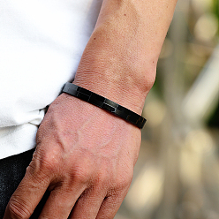 Черный 201 простые браслеты из нержавеющей стали, Шарнирные браслеты для мужчин и женщин, прямоугольник, матовые, чёрные, внутренний диаметр: 2-1/2 дюйм (6.5 см)