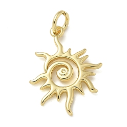 Настоящее золото 18K Стойки обшивки латунные подвески, долговечный, без свинца и без кадмия, солнечные чары, с целью перехода в кольце, реальный 18 k позолоченный, 19.5x15x1.5 мм, отверстие : 3 мм