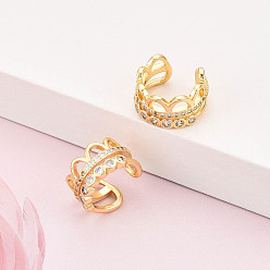 Настоящее золото 18K Латунные серьги-манжеты из прозрачного кубического циркония, корона, реальный 18 k позолоченный, 14x15x9 мм