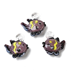 Розовый Подвески лэмпворк ручной работы, тропические рыбки-талисманы, туманная роза, 30~33x29~31x10~12 мм, отверстие : 3~4 мм