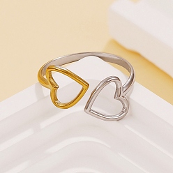 Cœur 304 bagues ouvertes en acier inoxydable pour femmes, or et acier inoxydable Couleur, cœur, 15mm, diamètre intérieur: 19 mm