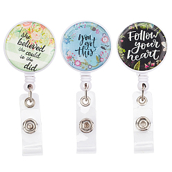 Mixed Color ABS Plastic Retractable Badge Reel, Card Holders, with Iron Alligator Clips, Flat Round, Mixed Color, 85x32x25.5~32.5mm, Hole: 7mm, 1pc/color, 3 colors, 3pcs/set