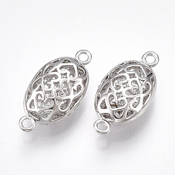 Real Platinum Plated Brass Links connectors, Hollow, Oval, Nickel Free, Real Platinum Plated, 17.5x9x5mm, Hole: 1mm